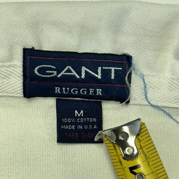 Gant Rugger Long Sleeve Rugby Shirt Mens Medium White Striped Collared VTG USA - Picture 12 of 14